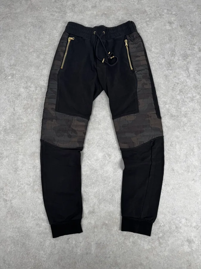 Balmain Black & Camo Padded Slim Jogger Pants