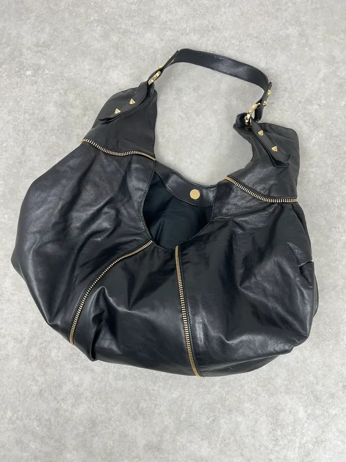 Balmain Black Leather Zip Shoulder Bag - Image 5
