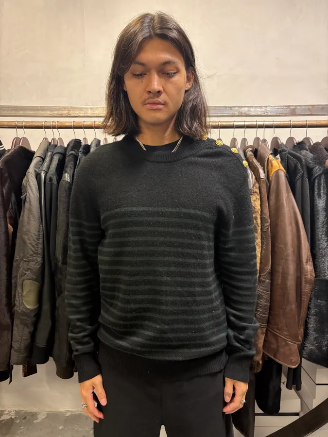Balmain Buttoned Black Striped Sweater - Image 2