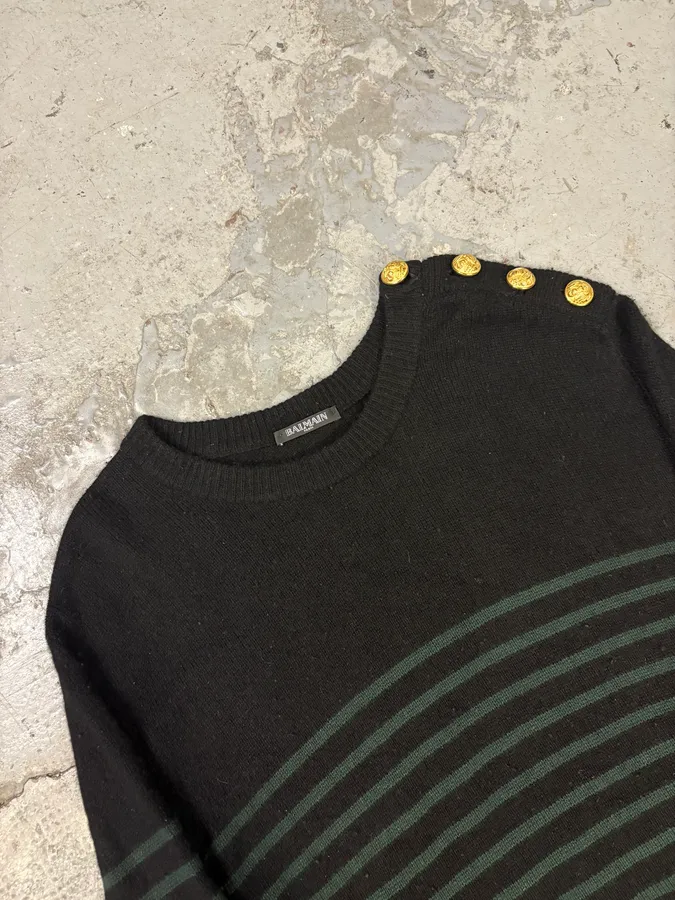Balmain Buttoned Black Striped Sweater - Image 5