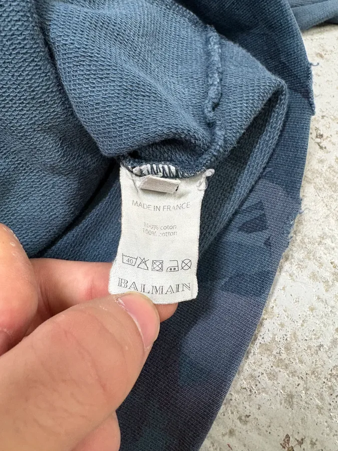 Balmain Flowers Blue Distressed Sweatshirt - Image 11