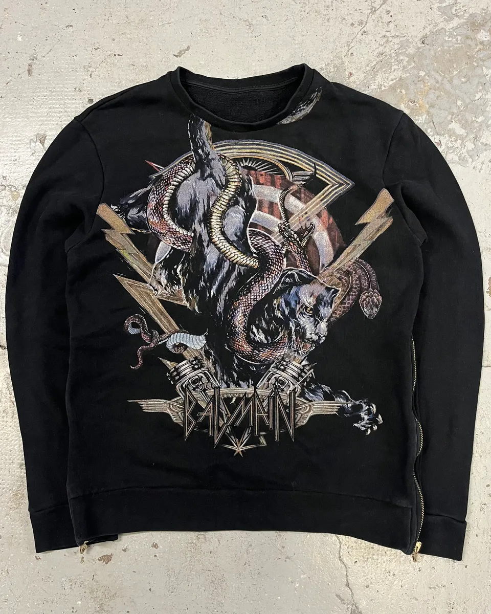 Balmain Graphic Crazy Animals Black Sweater