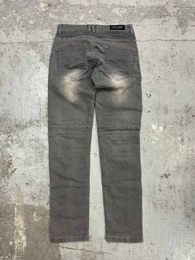 Balmain Grey Biker Denim Slim Jeans - Image 7