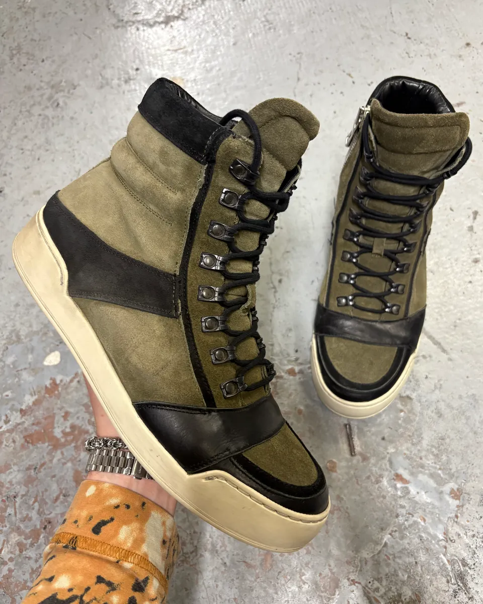 Balmain H&M Khaki Suede High-Top Sneakers