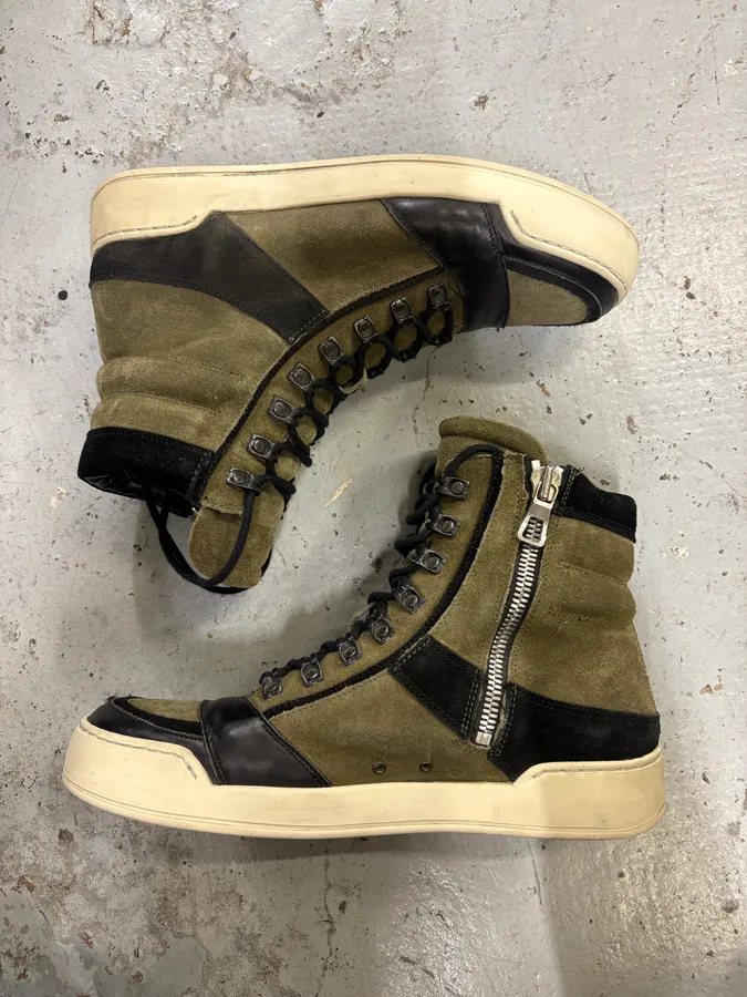 Balmain H&M Khaki Suede High-Top Sneakers - Image 3
