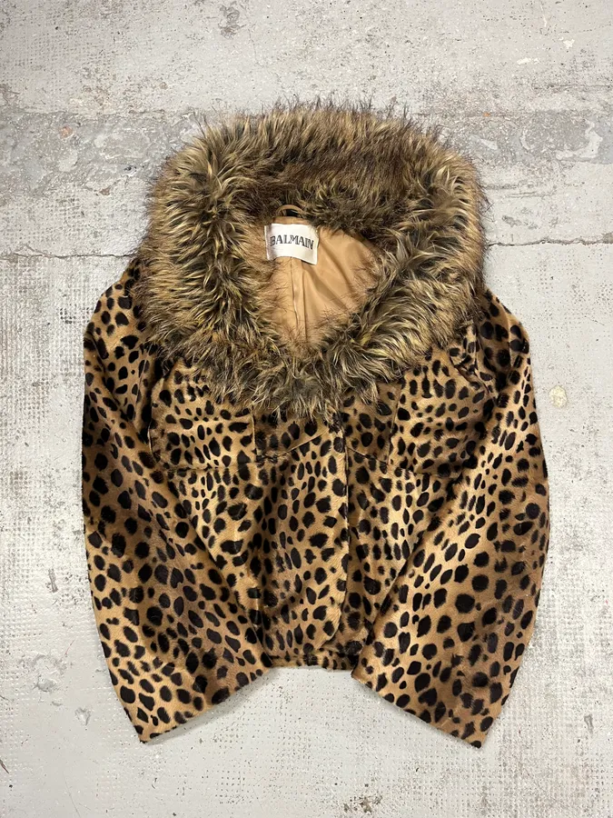 Balmain Leopard Print Faux Fur Royal Jacket - Image 4