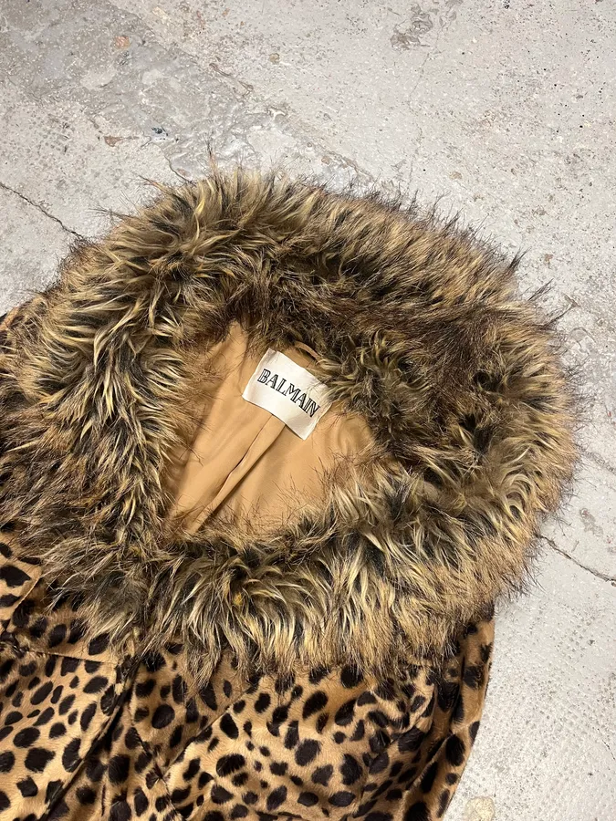 Balmain Leopard Print Faux Fur Royal Jacket - Image 5