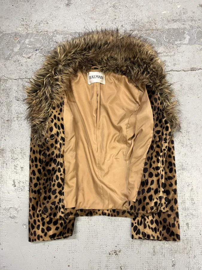 Balmain Leopard Print Faux Fur Royal Jacket - Image 8