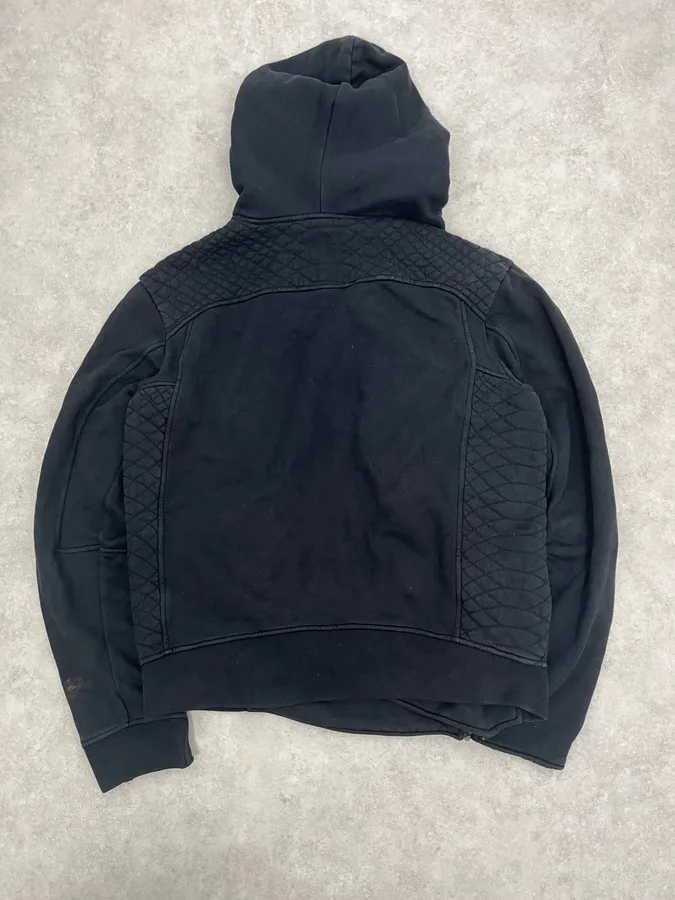 Balmain Navy Asymmetrical Zip Hooded Sweater - Image 6