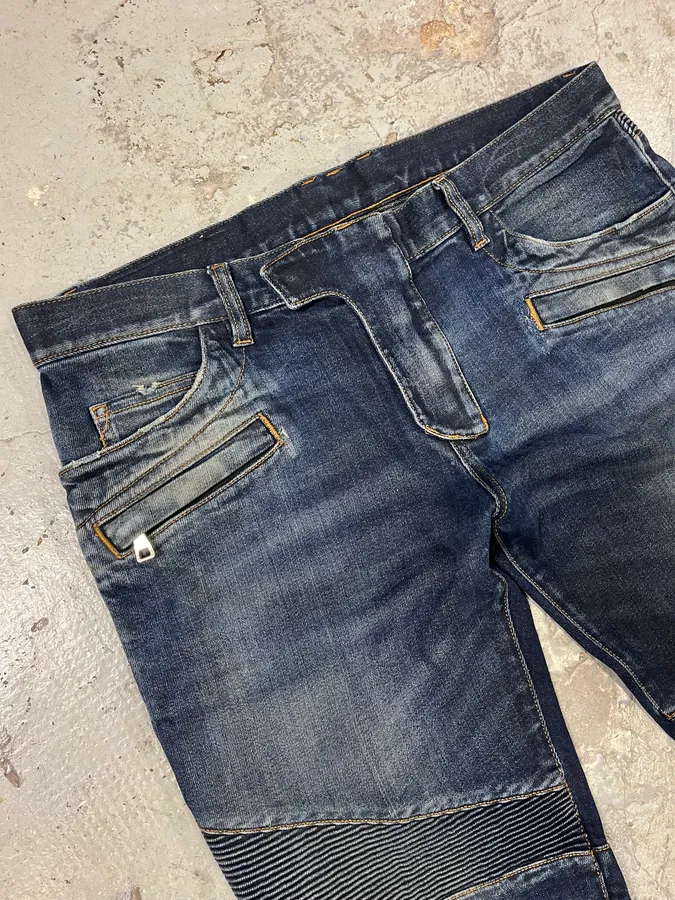 Balmain Navy Brut Biker Slim Denim Jeans - Image 6