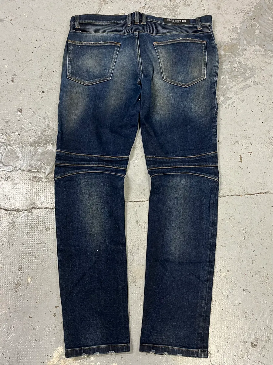 Balmain Navy Brut Biker Slim Denim Jeans - Image 7