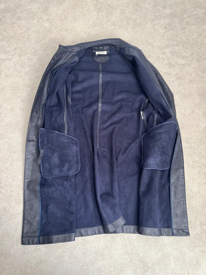 Balmain Navy Imperial Faux Leather Trench Coat - Image 6