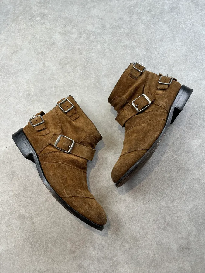 Balmain x H&M Camel Suede Buckle Strap Boots - Image 2
