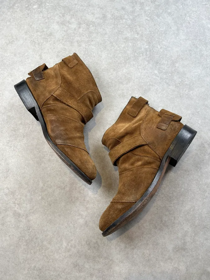 Balmain x H&M Camel Suede Buckle Strap Boots - Image 3