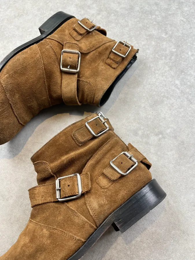 Balmain x H&M Camel Suede Buckle Strap Boots - Image 4