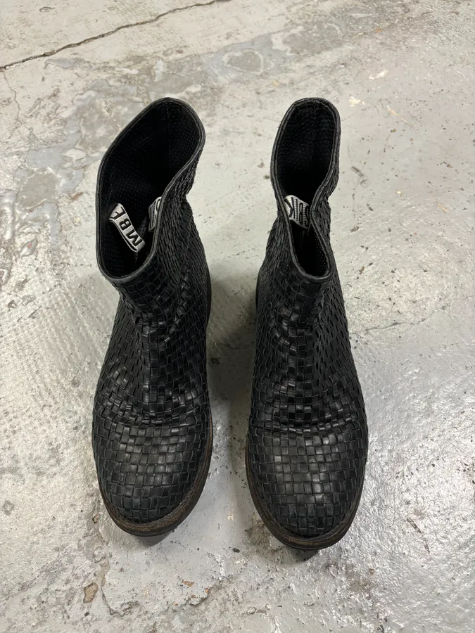 Bikkembergs Black Woven Leather Interlocking Ankle Boot - Image 2