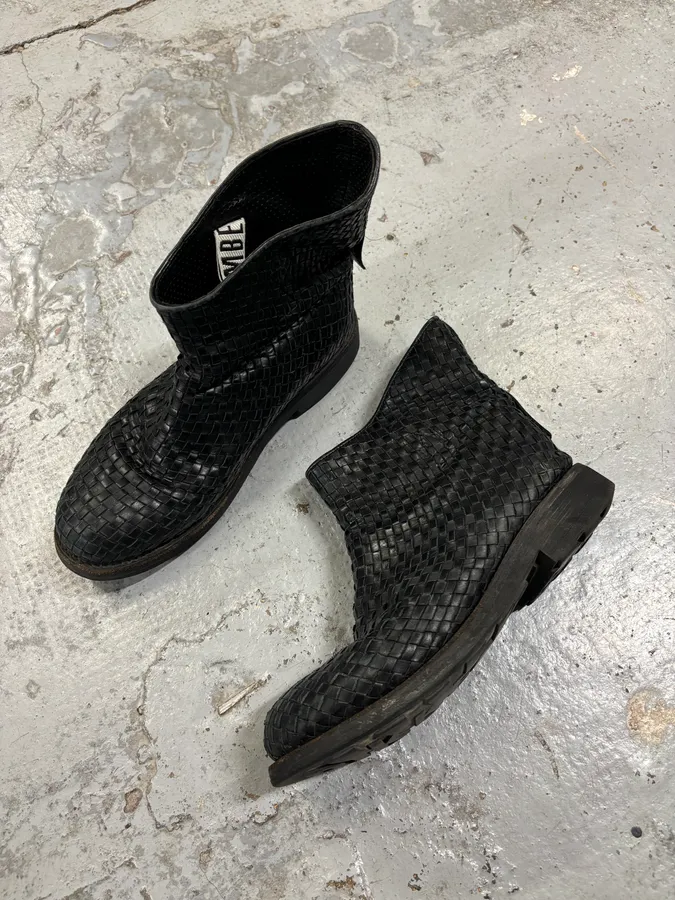 Bikkembergs Black Woven Leather Interlocking Ankle Boot - Image 4