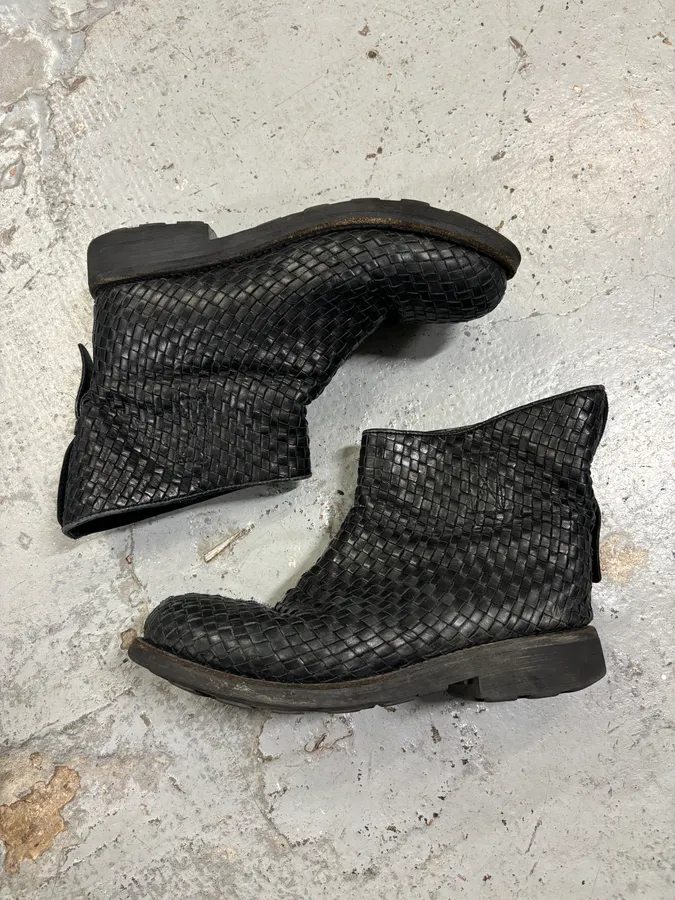 Bikkembergs Black Woven Leather Interlocking Ankle Boot - Image 6