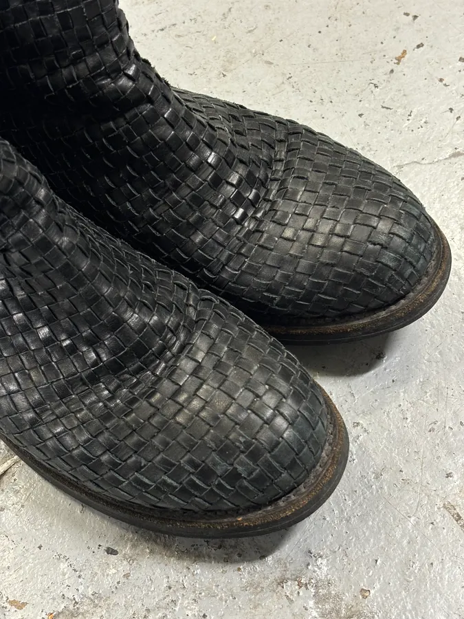 Bikkembergs Black Woven Leather Interlocking Ankle Boot - Image 7