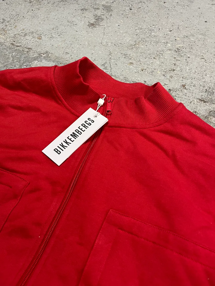 Bikkembergs Cotton-Blend Cargo Pocket Red Zip-Up Sweater - Image 5