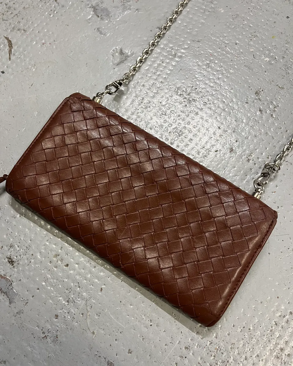 Bottega Veneta Brown Leather Intrecciato Wallet Bag - Image 6