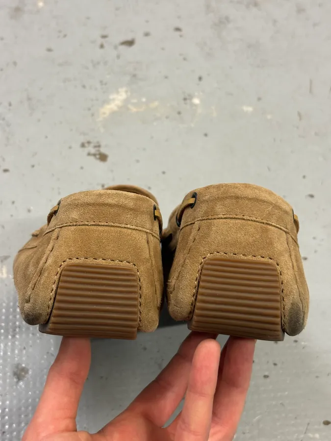 Bottega Veneta Camel Suede Intrecciato Woven Loafers Shoes - Image 6