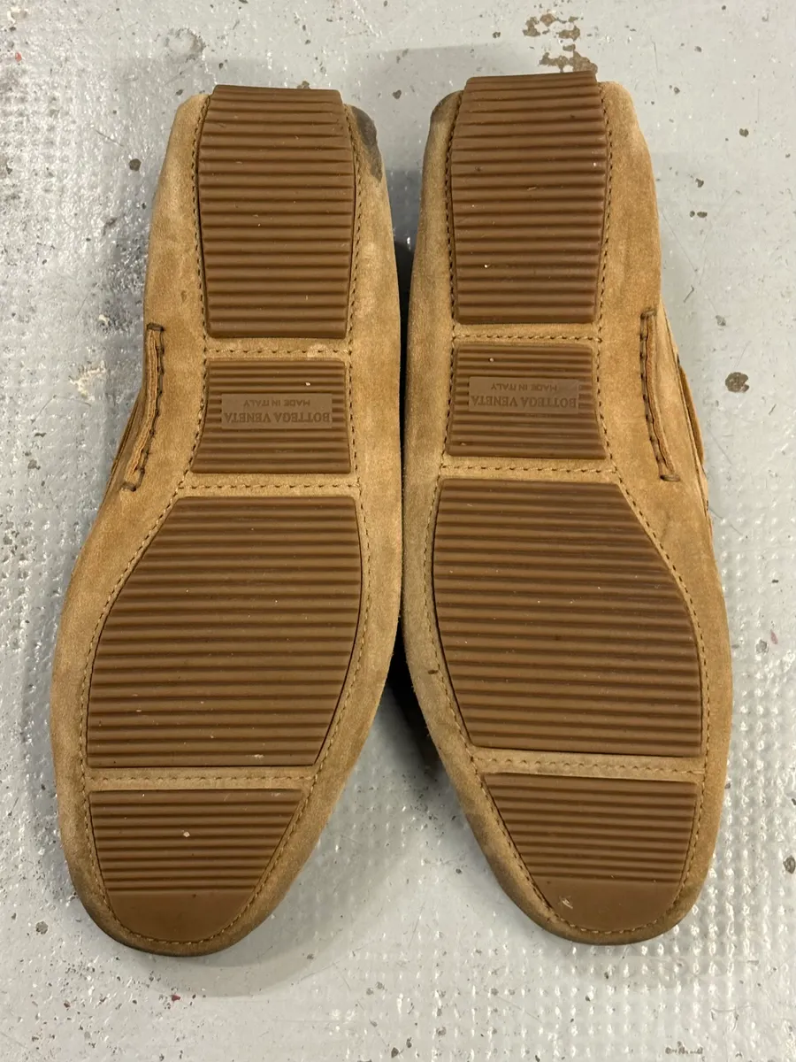 Bottega Veneta Camel Suede Intrecciato Woven Loafers Shoes - Image 7