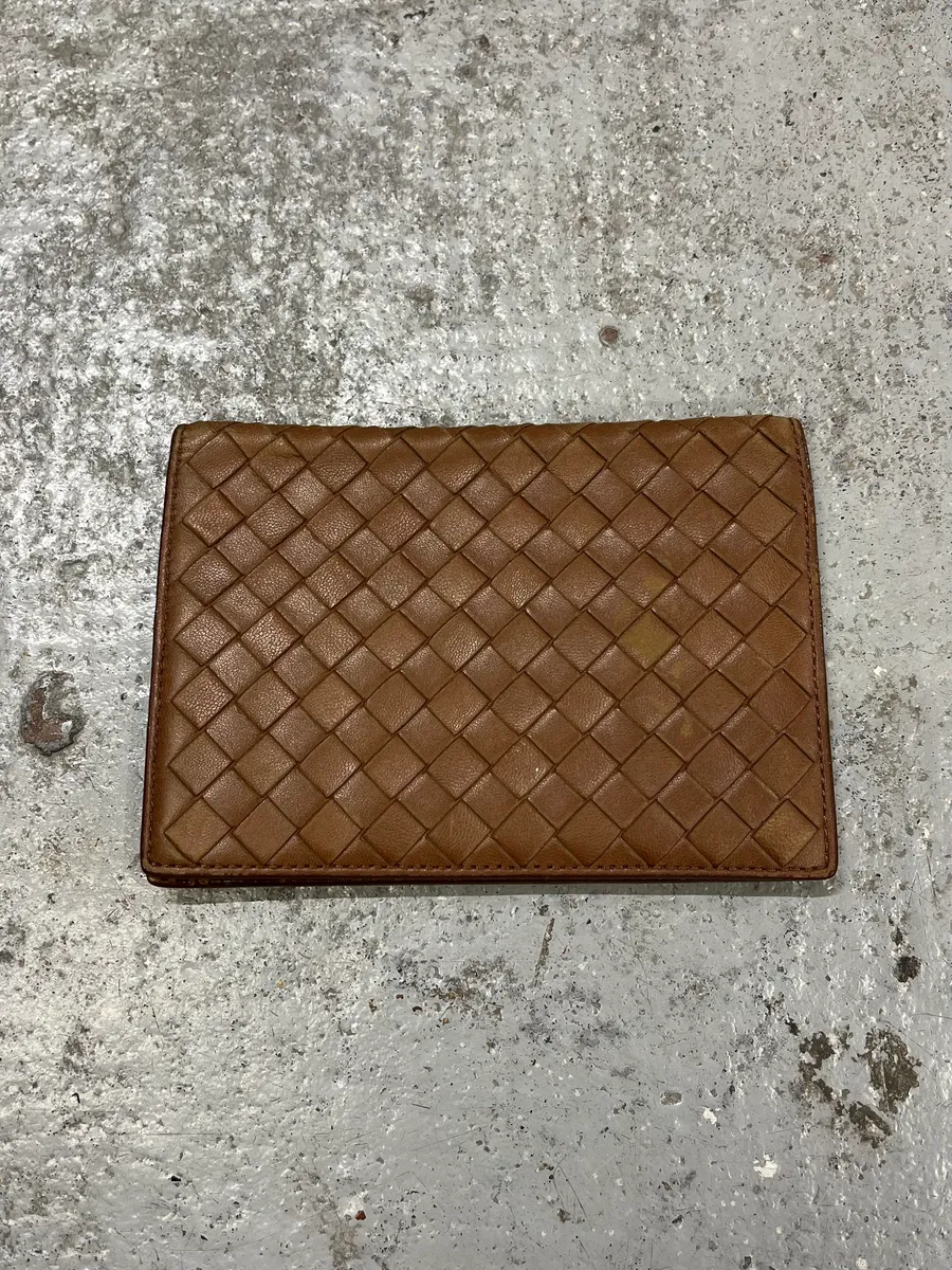 Bottega Veneta Camel Woven Leather Wallet