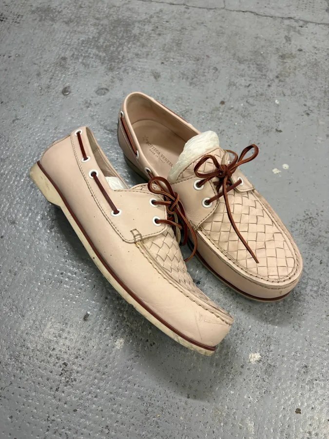 Bottega Veneta Cream Woven Leather Loafers - Image 5
