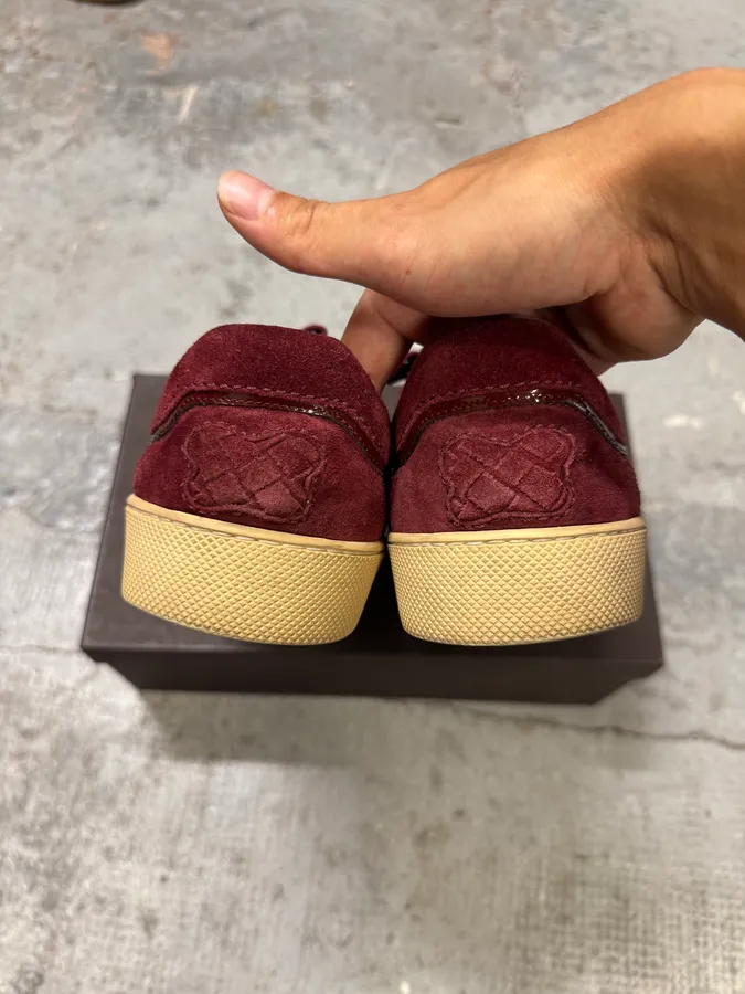 Bottega Veneta Intrecciato Woven Suede Bordeaux Leather Low Sneakers - Image 4