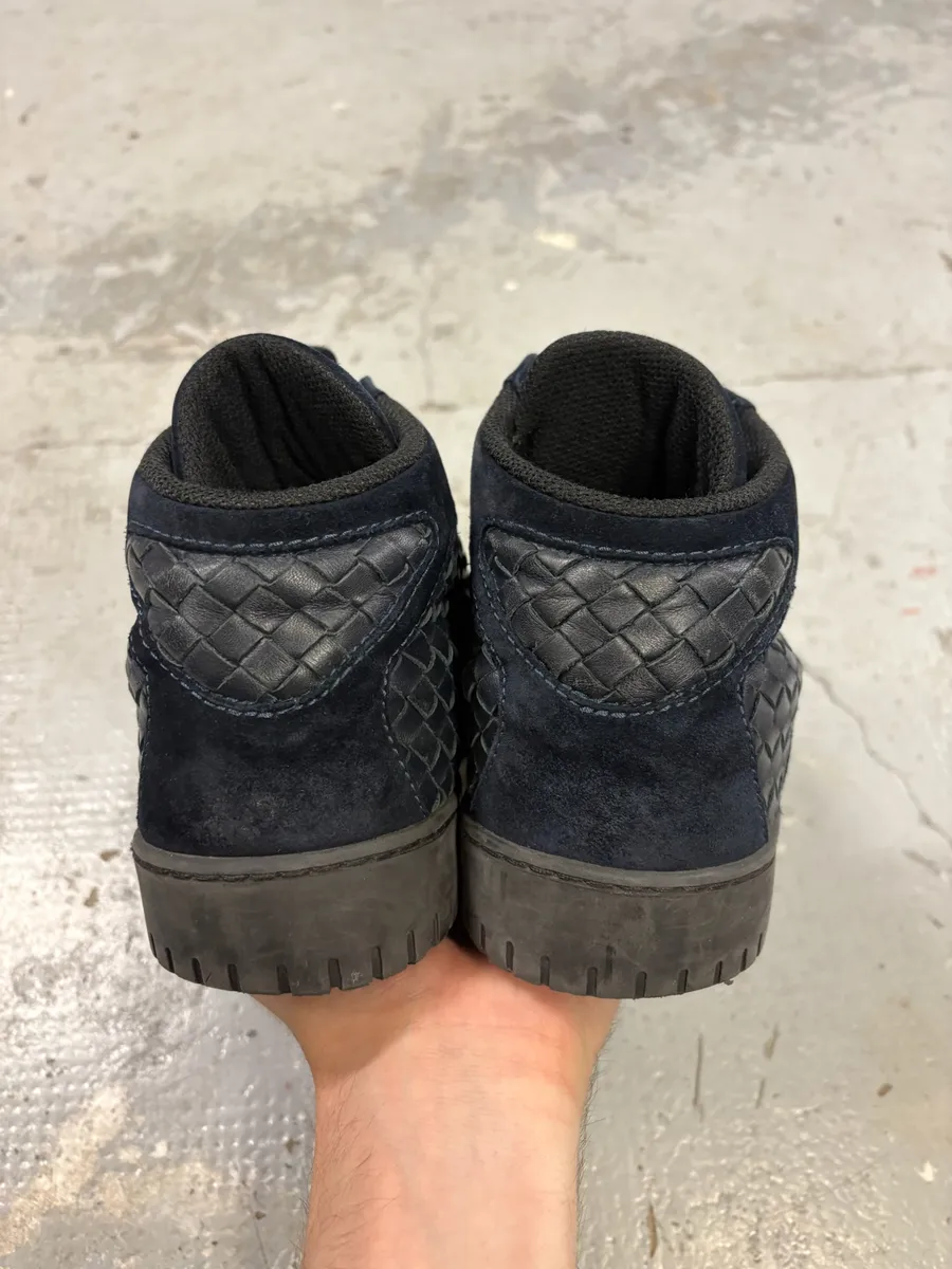 Bottega Veneta Navy Woven Leather Sneakers - Image 8