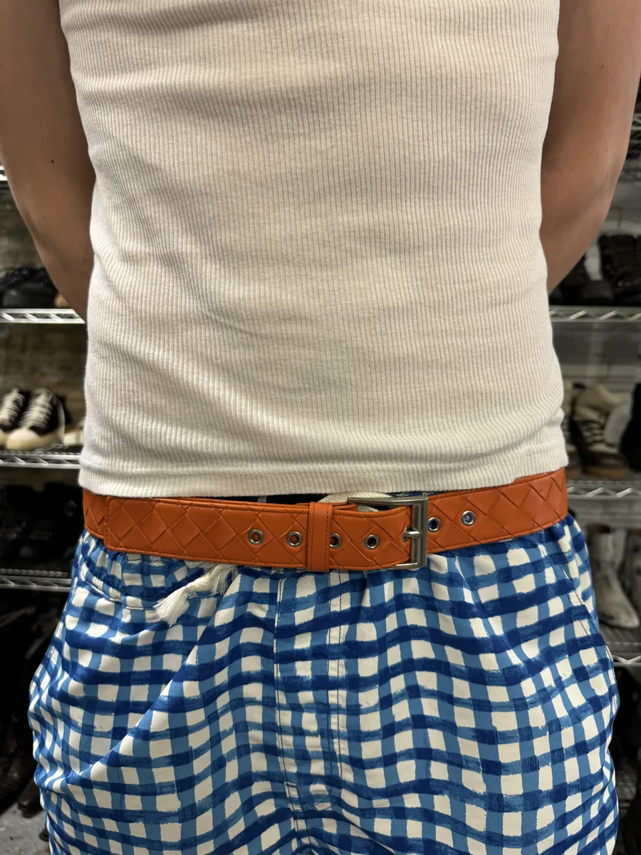 Bottega Veneta Orange Embossed Woven Leather Belt - Image 2