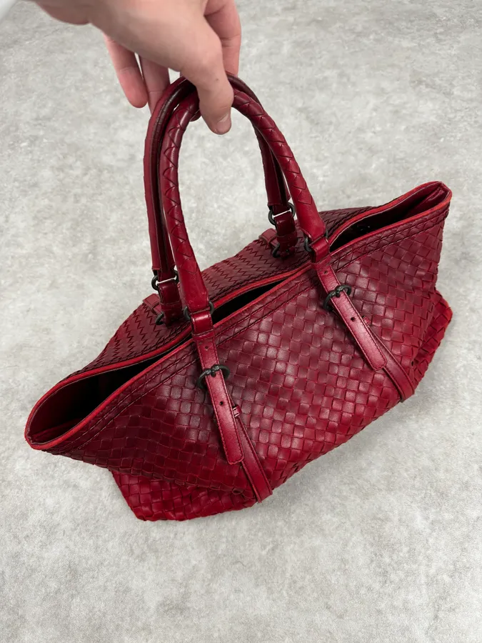 Bottega Veneta Red Intrecciato Leather Handle Bag - Image 6