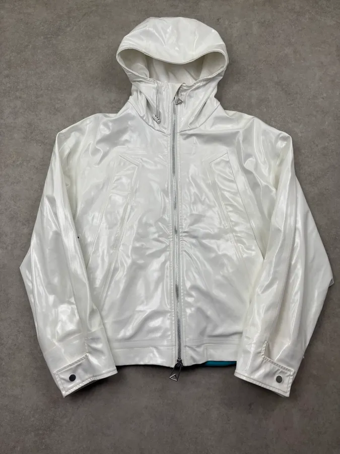 Bottega Veneta White Rubber Leather Removable Vest Hooded Jacket