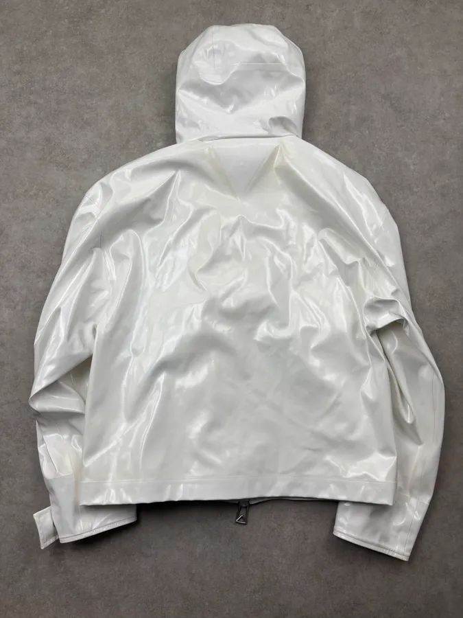 Bottega Veneta White Rubber Leather Removable Vest Hooded Jacket - Image 5