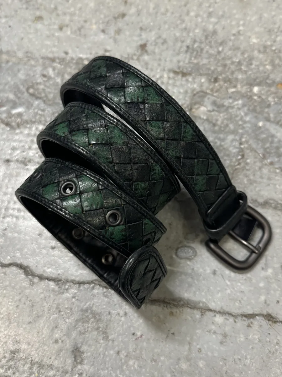 Bottega Veneta Woven Black & Green Leather Belt - Image 4