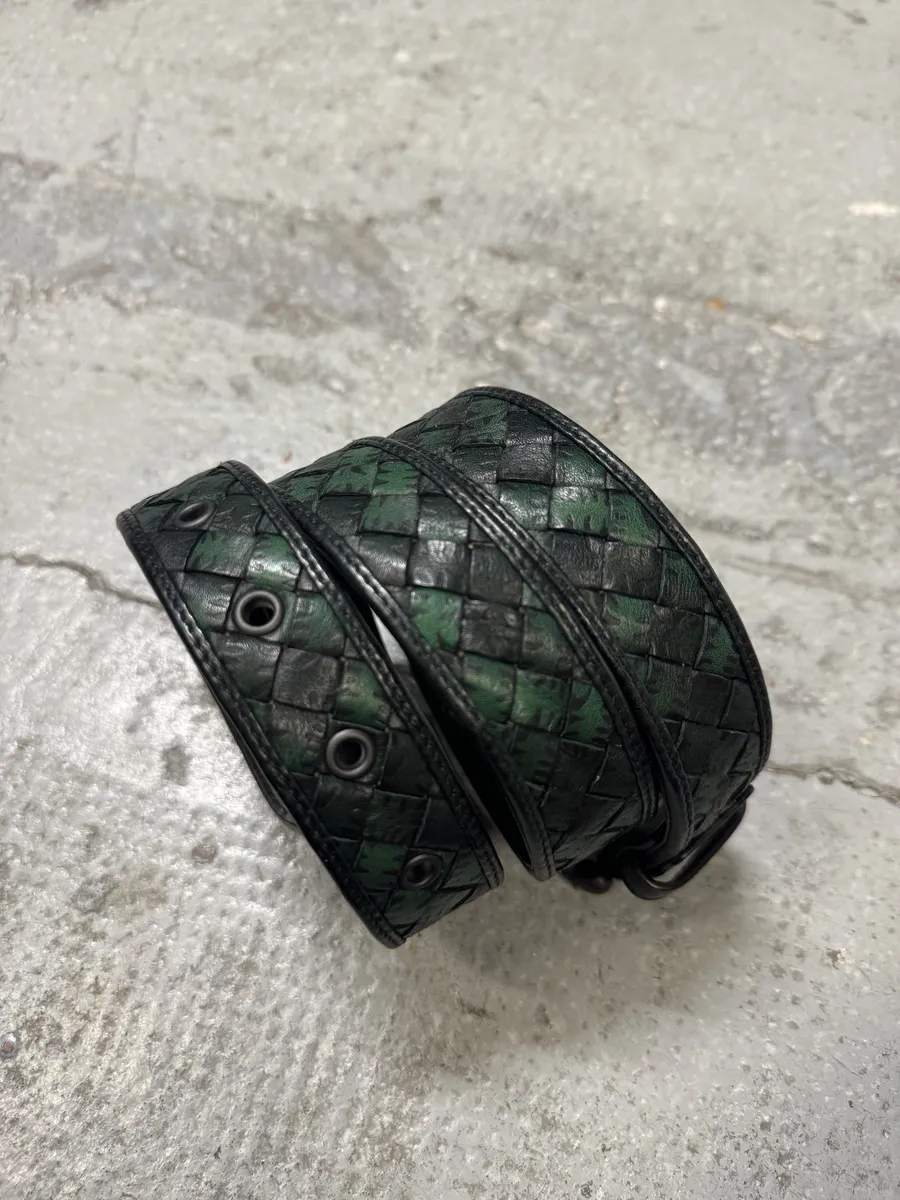 Bottega Veneta Woven Black & Green Leather Belt - Image 6
