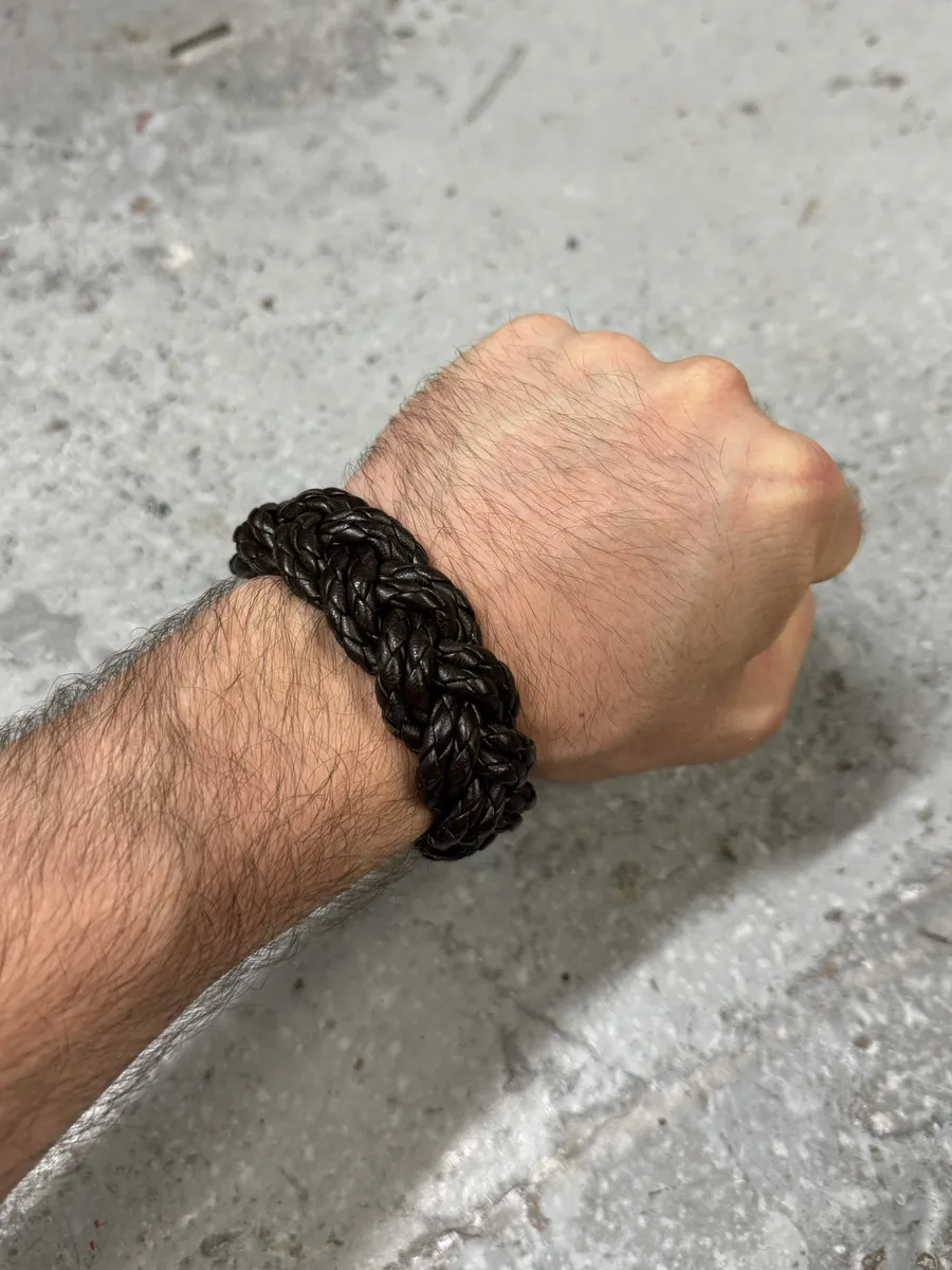 Bottega Veneta Woven Leather Dark Brown Bracelet - Image 2