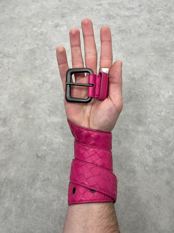 Bottega Veneta Woven Leather Pink Belt - Image 2