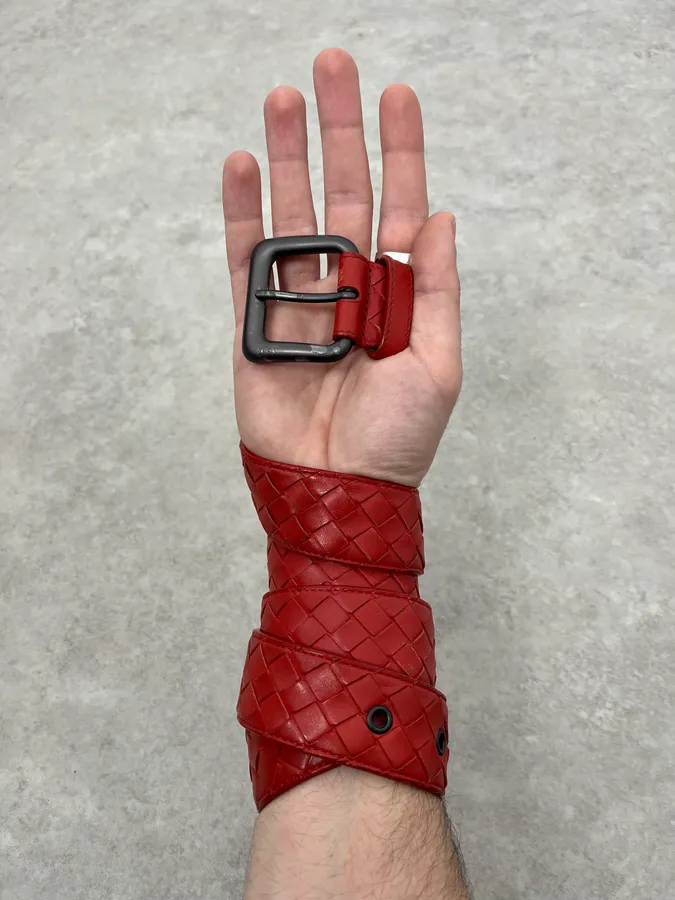 Bottega Veneta Woven Leather Red Belt - Image 2