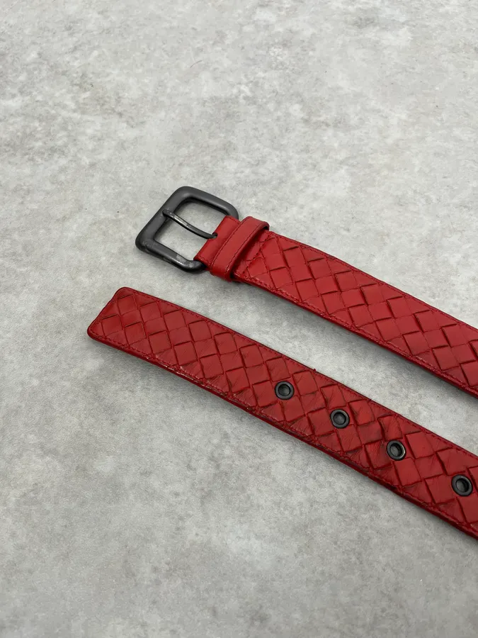 Bottega Veneta Woven Leather Red Belt - Image 4