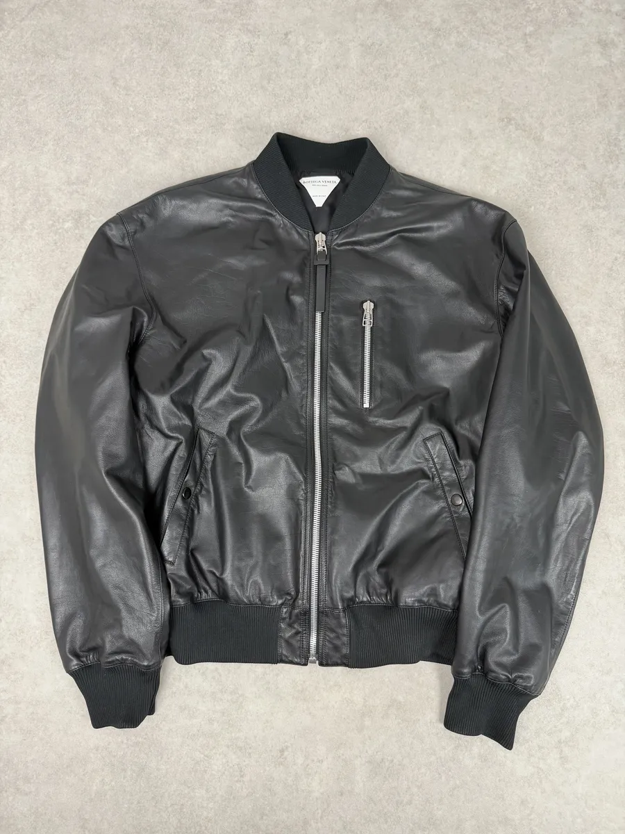 Bottega Venetta Black Leather Bomber Jacket - Image 5