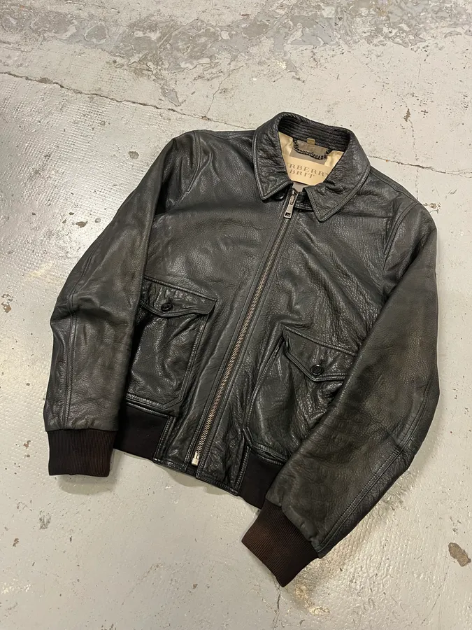 Burberry Black Cargo Pocket Black Premium Leather Jacket - Image 4