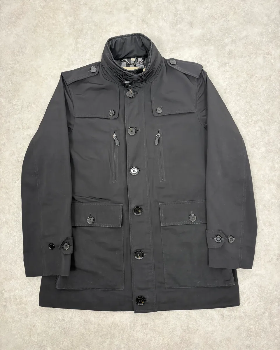 Burberry Black Classy Long Windbreaker Jacket