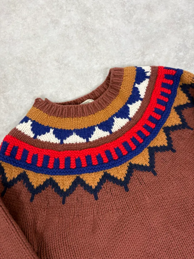 Burberry Brown Wool Fair Isle Crewneck Sweater - Image 5
