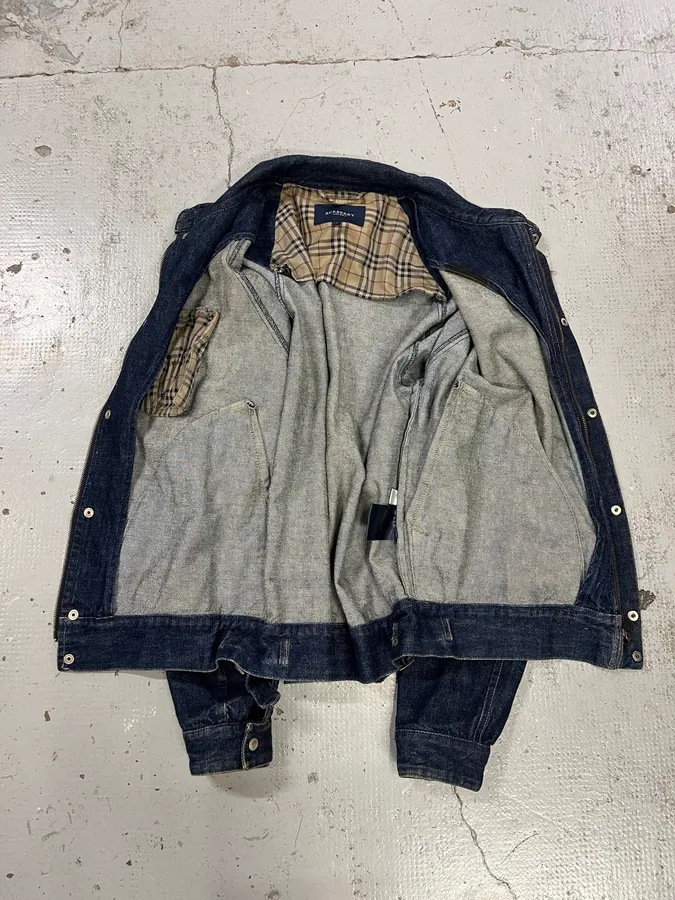 Burberry Dark Contrast Stitch Navy Denim Bomber Jacket - Image 9