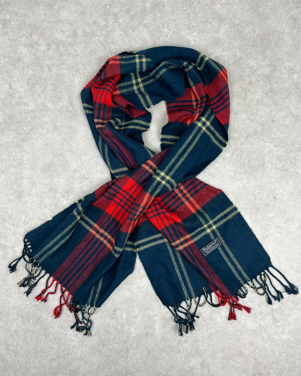 Burberry Green & Tartan Wool Scarf