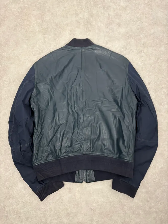 Burberry Navy Hybrid Leather & Nylon Bomber Jacket - Image 6