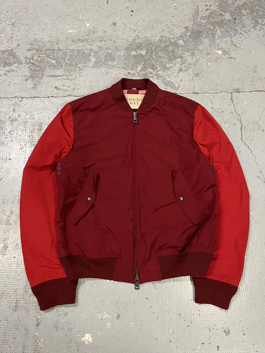 Burberry Two Tones Red Bordeaux Bomber Jacket