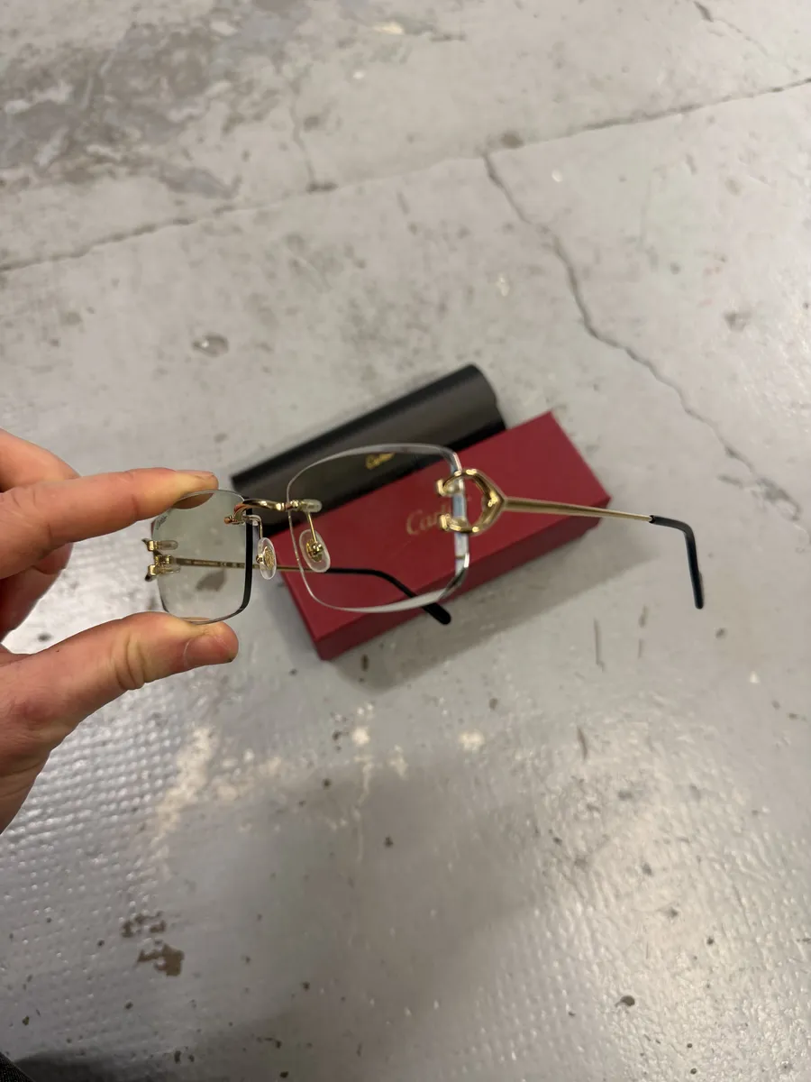 Cartier White Classy Gold Rectangle Frame Glasses - Image 2